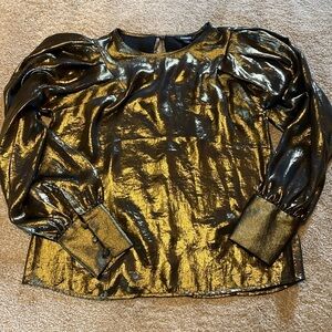 Express Gold Metallic Puff Sleeve Button Cuff Blouse Size SMALL
